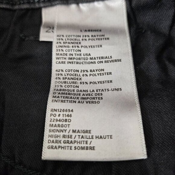 2/$50 NWOT L'Agence High Rise Skinny Tall Black Jeans Size 25 - Picture 5 of 7